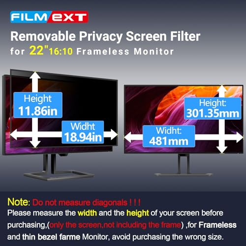 Image of FILMEXT 2 Pack 22 Inch Computer Privacy Screen Filter | for 16:10 All-in-One Desktop /Frameless Monitor - Removable Blue Light UV Blocking Privacy Shield for Thin Bezel Computer