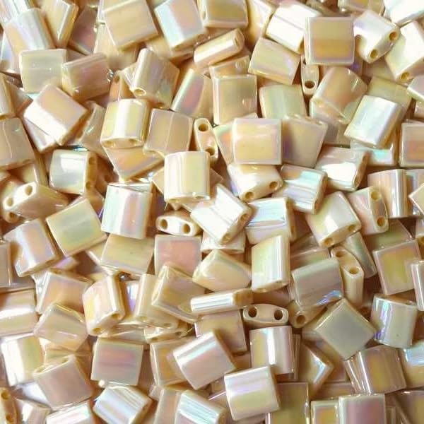5 g Miyuki 2-Hole Beads, Size Tila 5 x 5 mm, Opaque Pear Ab (# 0488), Japan, Glass