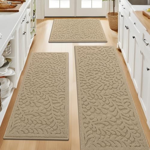 SHACOS Kitchen Rugs Sets of 3 Non Slip Washable Polypropylene
