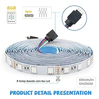 Arotelicht 12V 5M RGB 300 LEDs 5050SMD LED Leiste Strip Stripe Band Streifen Lichtleiste Lichterkette Lichter，RGB 12V 60LEDs/M (Nur 5M Strip, IP20) – Ansicht 7