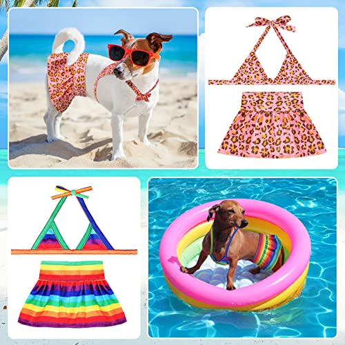 Gindoor Dog Bikini Outfit, 2 Pieces Dog Bathing Suit Adjustable Puppy Swimsuit Doggie Bathing Dress Cat Beach Clothes, Rainbow And Leopard Print Bathing Suits For Dogs Girl #TOP5