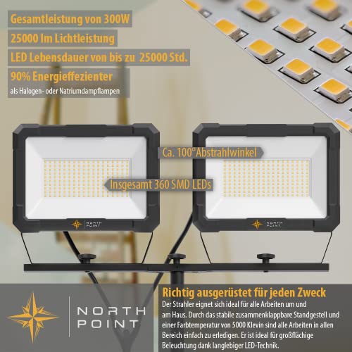 LED Baustrahler mit Stativ von Northpoint 300W, 24000 Lumen, IP65