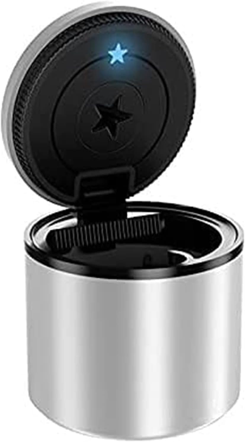 Auto Car Ashtray Portable with Blue LED Light Ashtray Smokeless Smoking Stand Cylinder Cup Holder