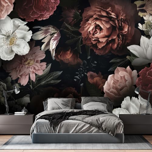 UBEOS-Dark Floral Wallpaper Vintage Peony Wall Murals for Bedroom 114x78 (Not Peel and Stick)