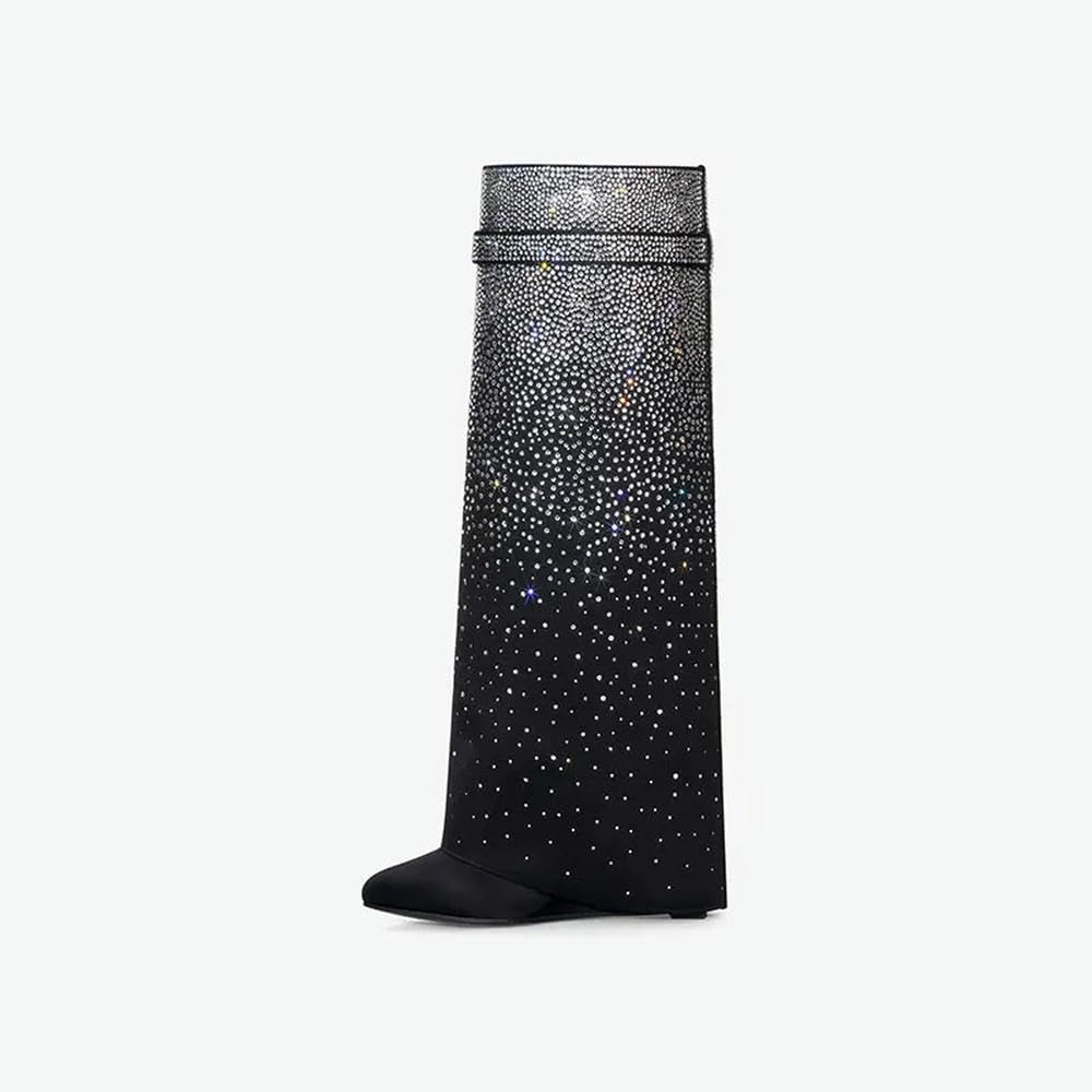 ZBDZSW - Stivali da donna a testa tonda ultra alta con pantaloni alti e maniche lunghe, decorazione a diamante, lunghezza al ginocchio