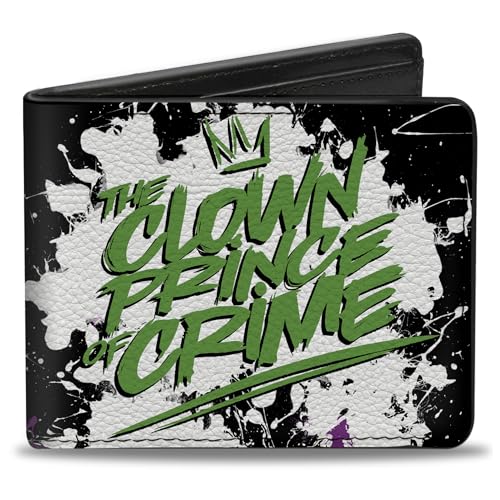Buckle-Down Men's DC Comics Wallet, Bifold, Joker The Clown Prince of Crime Flower Squirting Pose Black, Vegan Leather, 4.0