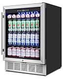 ORYMUSE 24" Beverage Refrigerator & Cooler, 180 Cans Under Counter Fridge with Lock, Glass Door & Powerful Cooling Compressor - Quiet, Built-in/Freestanding Drink Fridge