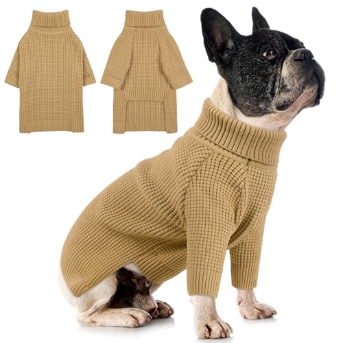 Queenmore Waffle Knit Small Dog Sweater, Long Sleeve Fall Dog Sweaters