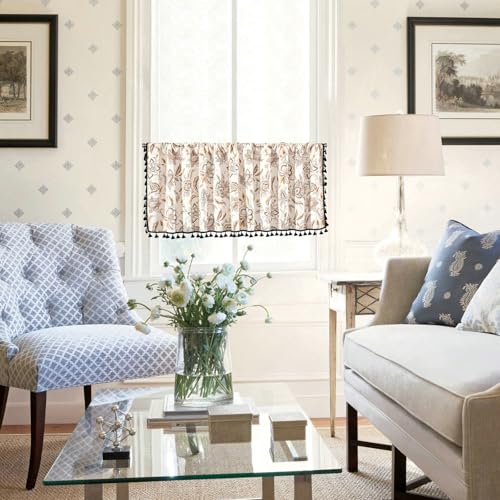 Visillo para café estilo cortina corta bohemia de algodón y lino beige 3