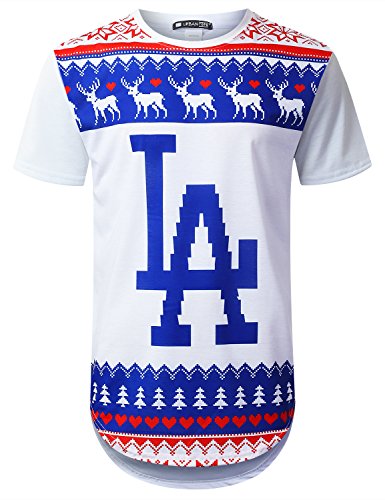 URBANCREWS Mens Hipster Hip Hop LA Deers Graphic Longline T-Shirt WHT, S