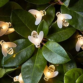 Lights4fun Outdoor 20 Honey Bumble Bee Battery String Fairy Lights Warm White Micro LED Silver Wire 2m with Timer Waterproof