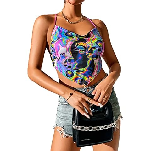 Floerns Women's Cowl Neck Crop Top, Purple Multi Cover