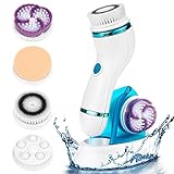 Facial Cleansing Brush Set- Rechargeable Face Brush with 4 Heads - IPX6 Waterproof Electric Rotating Face Scrubber for Deep Cleaning, Exfoliating, Blackhead Removing, 2 Speeds Adjustable