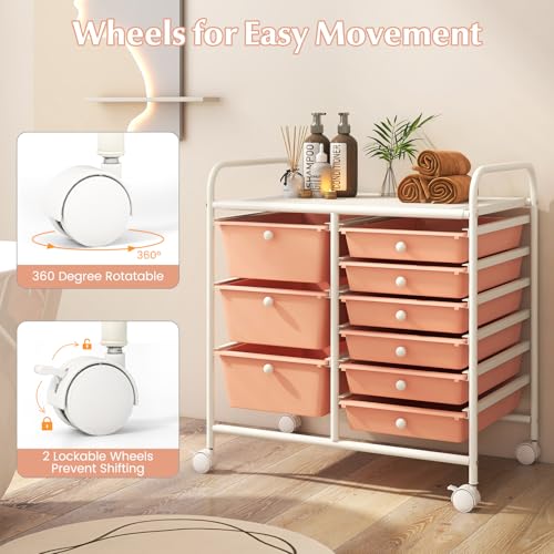 Image of LDAILY 9 Drawer Rolling Storage Cart, Rolling Cart with Drawers for Classroom, Art Supply Craft Organizer on Wheel with Metal Frame & Handles for Home Office School