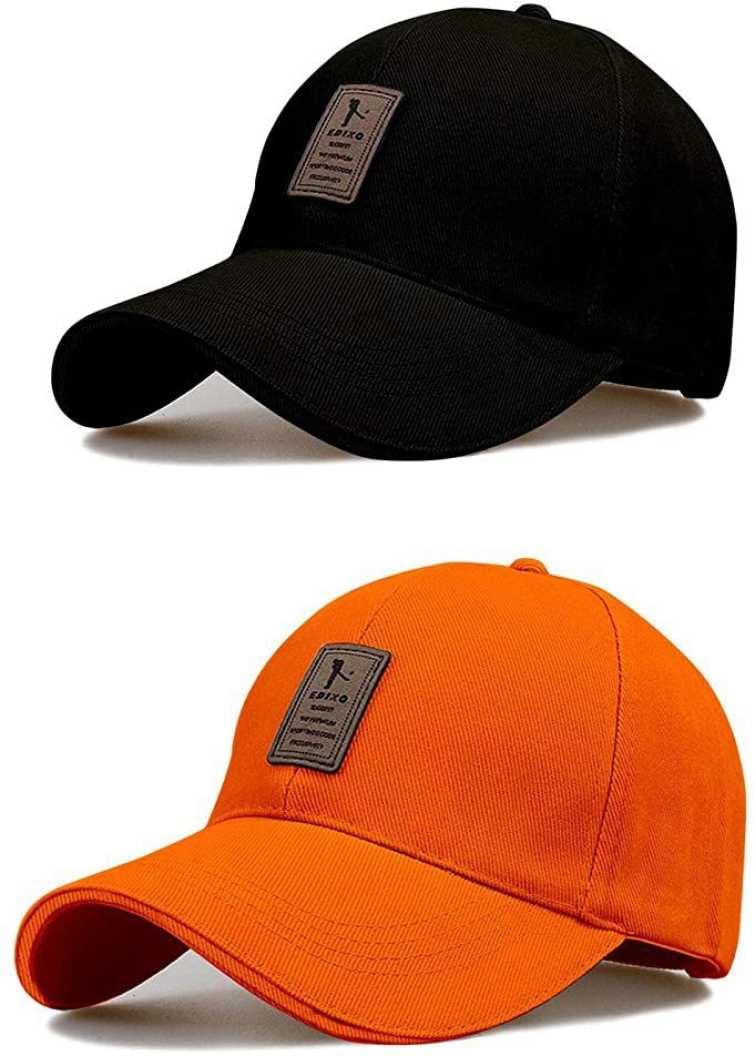 CHITRANSH ENTERPRISEUnisex Cotton Cap (Pack Of 2) (cap_10_E_Black, Orange_Black, Orange_Free Size)