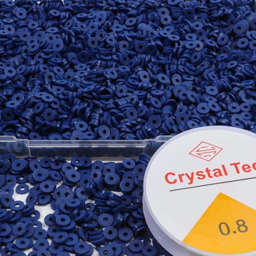 THRELE 4000pcs Navy Blue Clay Beads 6mm Heishi Bead Polymer Flat Round Disc Bulk Beads for Jewelry Making DIY Friendship Bracelet and Necklace Craft