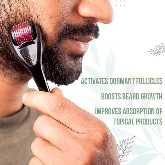 Image of LEAFED 0.5 mm Derma Roller For Hair Growth With 540 Titanium Alloy Needles With Scalp Massager Shampoo Brush | Repairs Damaged Hair, Activates Hair Follicles | Roller for Beard & Hair Growth & Reduces Acne Scars
