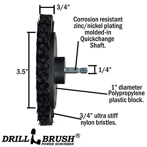 Image of Drill Brush Power Scrubber by Useful Products - 5 Piece Black Drillbrush Ultra Stiff Cleaning Brushes Set - Non Metal Grill Brush Attachment Kit for Cordless Drill - Nylon Grill Grate Cleaner Brushes