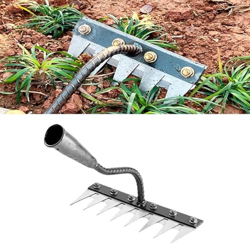 Garden Harke, Rechen Garten Unkrauthacke, Unkraut Entferner Gerät, Gartengeräte, Rasenrakel Grabegabel, Multifunktional Gartenwerkzeug 5/6/7/8 Zahnstahl Kohlenstoffstahl (8 Dents)