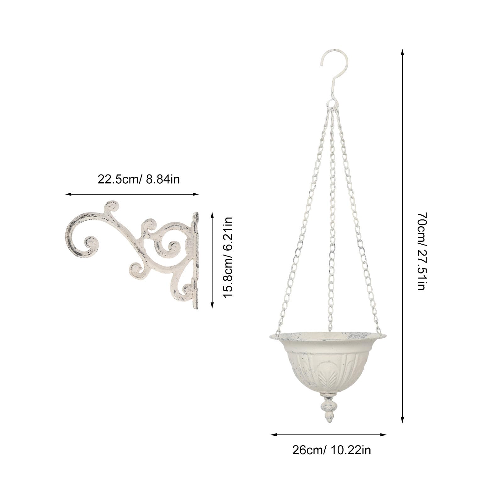 2 Stück Hängender Wandpflanzer aus Eisen Weiß Rustikaler Blumentopfhalter für Kräuter und Blumen Wandmontage für Innenbereich und Zaun