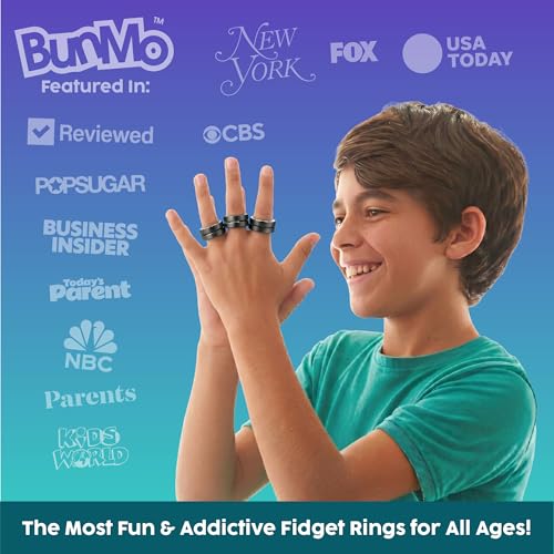 Image of BUNMO Magnetic Fidget Rings - Fidget Toys Adults, Cool Fidgets for Teens, Quiet Fidget Toys, Maximum Strength 8 N50 Magnets, Endless Tricks, Teen Gifts, Fidgets for Kids 8-12, Adult Fidget Toys, Black