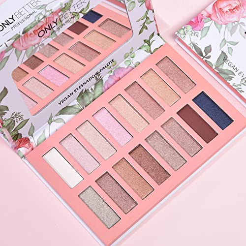 ONLYBETTER Vegan Nude Eyeshadow Palette - 16 Shades Organic, High Pigment, Long Lasting Shimmer