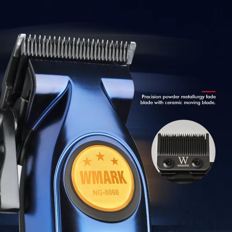 Image of WMARK NG-8060 Premium Metal Body Hair Clipper 10000H+ Brushless Motor(Bldc) Powder Metallurgy 440C Stainless Steel Fade Blade 7800 Rpm Motor 2500 Mah Battery 5 Adjustable Taper 8 Guide Comb, Model 29