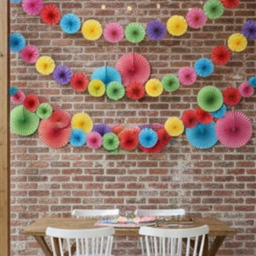 Image of Multicolor 6 Pcs Hanging Paper Fans for Birthday, Wedding, Baby Shower, Anniversary,Backdrop Party Decoration (Pack of 6)