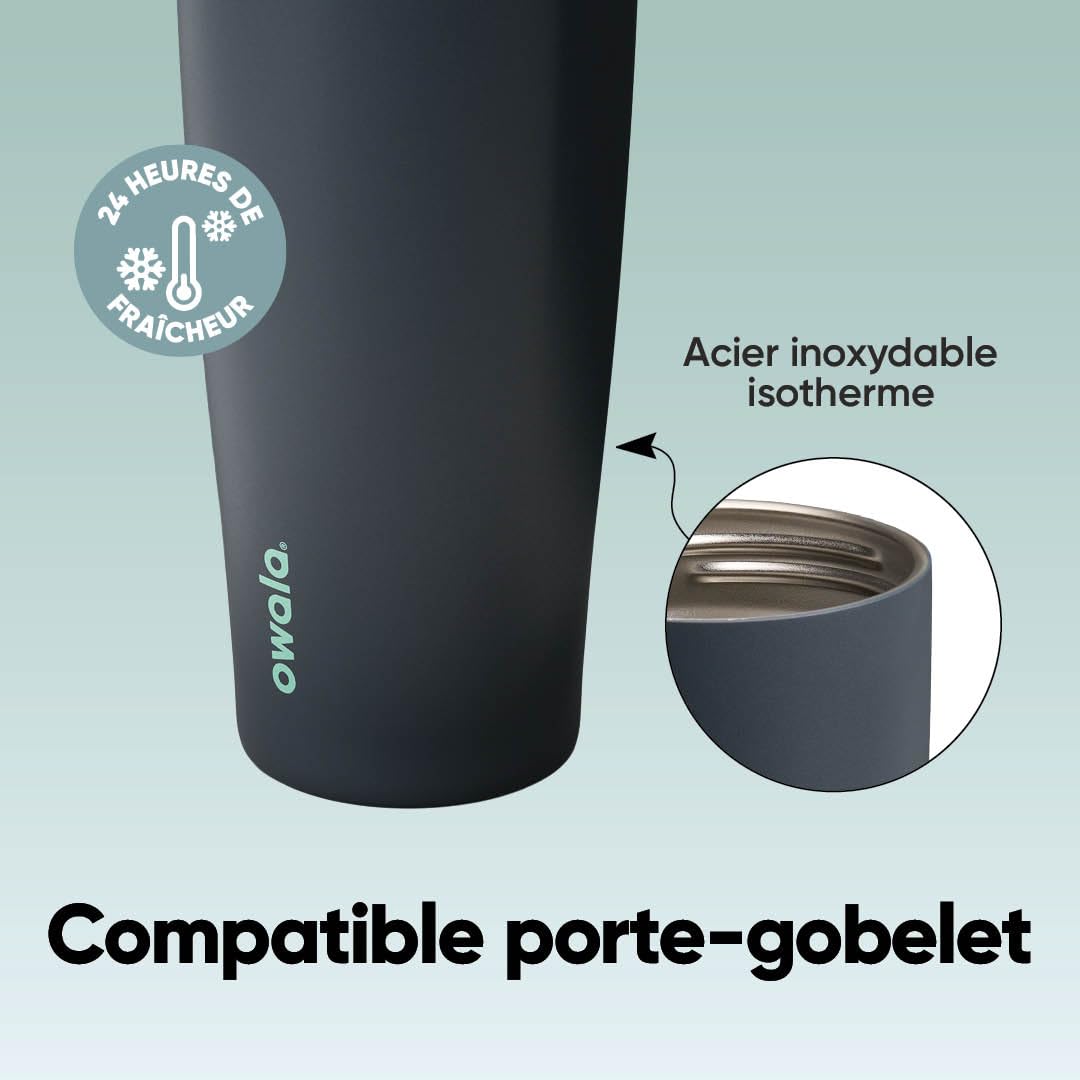 Owala FreeSip Sway gourde isotherme en acier inoxydable, avec bec 2‑en‑1, 1185ml, paille intégrée et poignée arceau, conçue pour les voyages, l’école et le sport, sans BPA, étanche, Foggy Tide