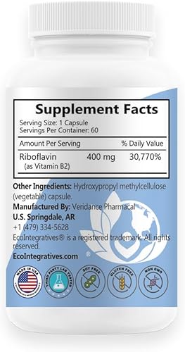 Miniatura 10 de BioInnovations Pharmacal B2-400 Riboflavina pura - Salud del sistema nervioso, desintoxicación de homocisteína, cardiovascular, ayuda a aumentar la