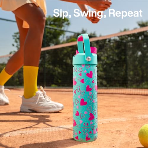 Image of ENCOOL Insulated Water Bottle with Straw Stainless Steel Water Bottle, Leak-Proof, BPA-Free, Keeps Cold for 24 Hours for Sports, Travel, School (26 oz, Sweet Hearts Pink x Mint)