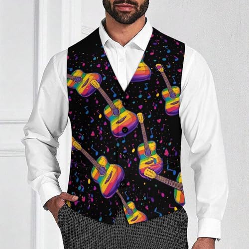 Guitar Colorful Musical Notes Men's Suit Vests Dress Vest V-Neck Waistcoat Slim Business Formal with Pocket2