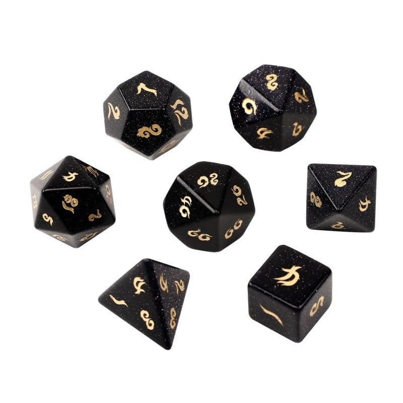 Dés en pierre d'or bleue – Dés sculptés à la main en pierre précieuse D4 D6 D8 D10 D12 D20 en centile ou 7 pièces polyédriques pour jeux de rôle DND et de table (combinaisons)