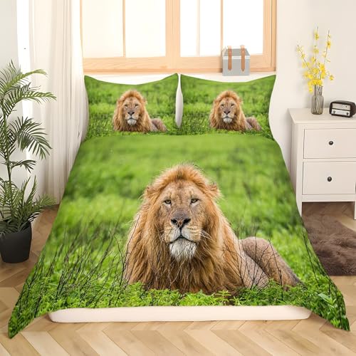 Housse de couette 160x200 microfibre douce lion parure de lit