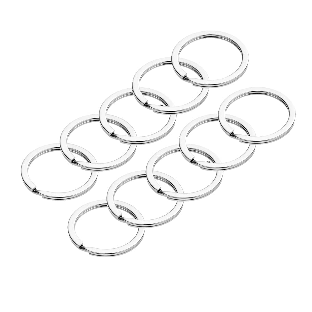 Viwind Metal Flat Round Key Ring,10 pcs 25mm Split Jump Rings Circular Keychain Hoops Keyring Loop Keyring Connector for Home Keys Organization Cars Bags Accessories Craft Making, Silver, 25mm