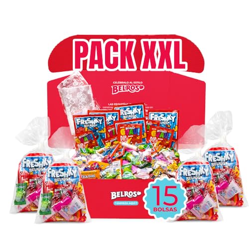 BELROS Pack Mix 150uds de Gominolas, Golosinas y Caramelos. Incluye 15 Bolsitas Cumpleaños y Celebraciones. Listas para Montar y Repartir en tus Eventos. Surtido Dulces