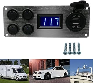 4 Gang 12V/24V Campervan Switch Panel,Dual USB Charger Port Socket Waterproof Rocker Switch,Digital Voltmeter On/Off Toggle Switch for Car Boat Truck