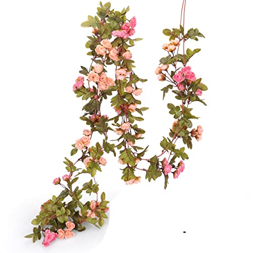 RERXN 2er-Pack künstliche Blumengirlanden künstliche Blumen Rosenranken Dekoration Wandbehang Pflanze für Hochzeitsarrangements Partys Garten Zuhause Büro Dekoration (Champagne) Cover