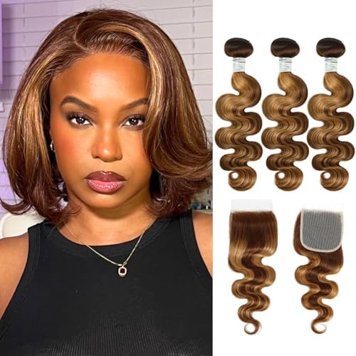 AUROO Honey Blonde Highlight Body Wave Bundles...
