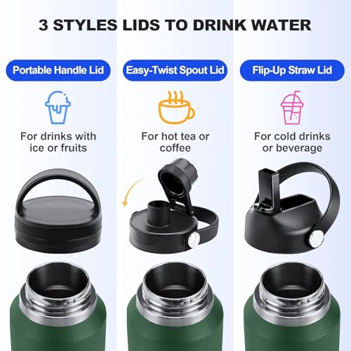 Image of SENDESTAR Water Bottle,Wide Mouth Stainless Steel Vacuum Insulated Double Wall Keep Liquids Cold or Hot All Day,Sweat Proof Sport Design,Fit Car Cup Holder,Dark Green,40 Ounces