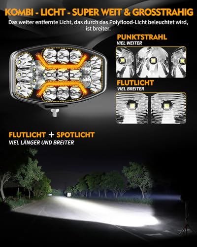 CO LIGHT 2PC 10 Zoll LED Fernscheinwerfer 12/24v,150W 180° Justierbar Arbeitsscheinwerfer IP69 Wasserdicht ECE weiß Amber Zusatzscheinwerfer Auto für LKW, Traktor,4x4, ATV, Boot