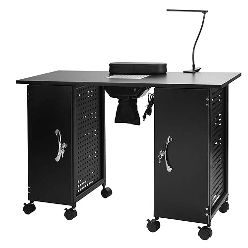 OmySalon Mesa de manicura para uñas con ventilación eléctrica de corriente descendente, marco de hierro, estación de trabajo de spa de belleza con