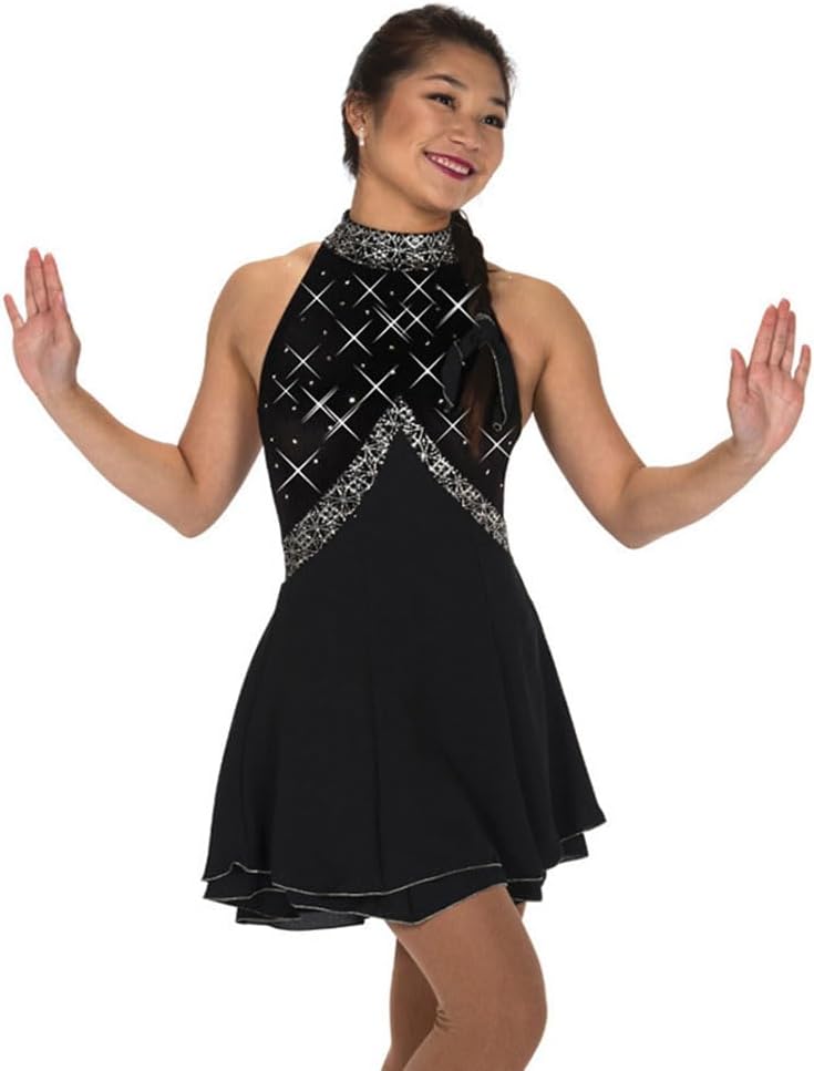 Women's Figure Ice Skating Dress Backless Sleeveless Rhinestones Gymnastics Leotard Lyrical Dancewear Costume