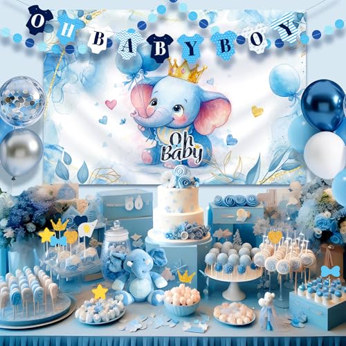 Image of 149 pcs Baby Shower Decorations for Boy, 4 Pcs Balloon Boxes,Elephant Foil Balloons, Blue Elephant Theme Baby Shower Decorations Gender Reveal Party Supplies