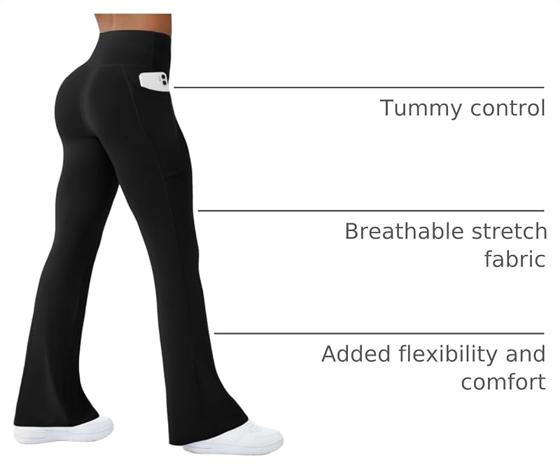 COPYLEAF Womens Yoga Pants with Pockets High Waisted Flare Leggings Bell Bottom Yoga Dress Pants Seamless Bootcut Pants(Black M) image 4