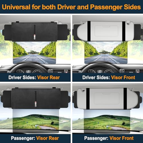Image of Veharvim Polarized Sun Visor for Car with Zipper Slider, Upgraded UV400 Sun Visor Extension with PC Lens and 2 Side Sunshade, Anti-Glare Car Visor for Safe Driving,UV-Filtering /Protection