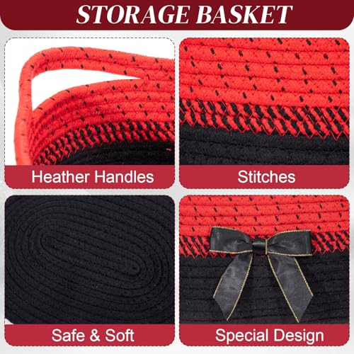 Image of Colingmill 1 Set Woven Basket for Gift Empty with Cellophane Wrap Set 14 x 10 x 5.5 Inch, Medium Decorative Gift Basket Empty to Fill, Cotton Rope Storage Box Decor (Red Black)