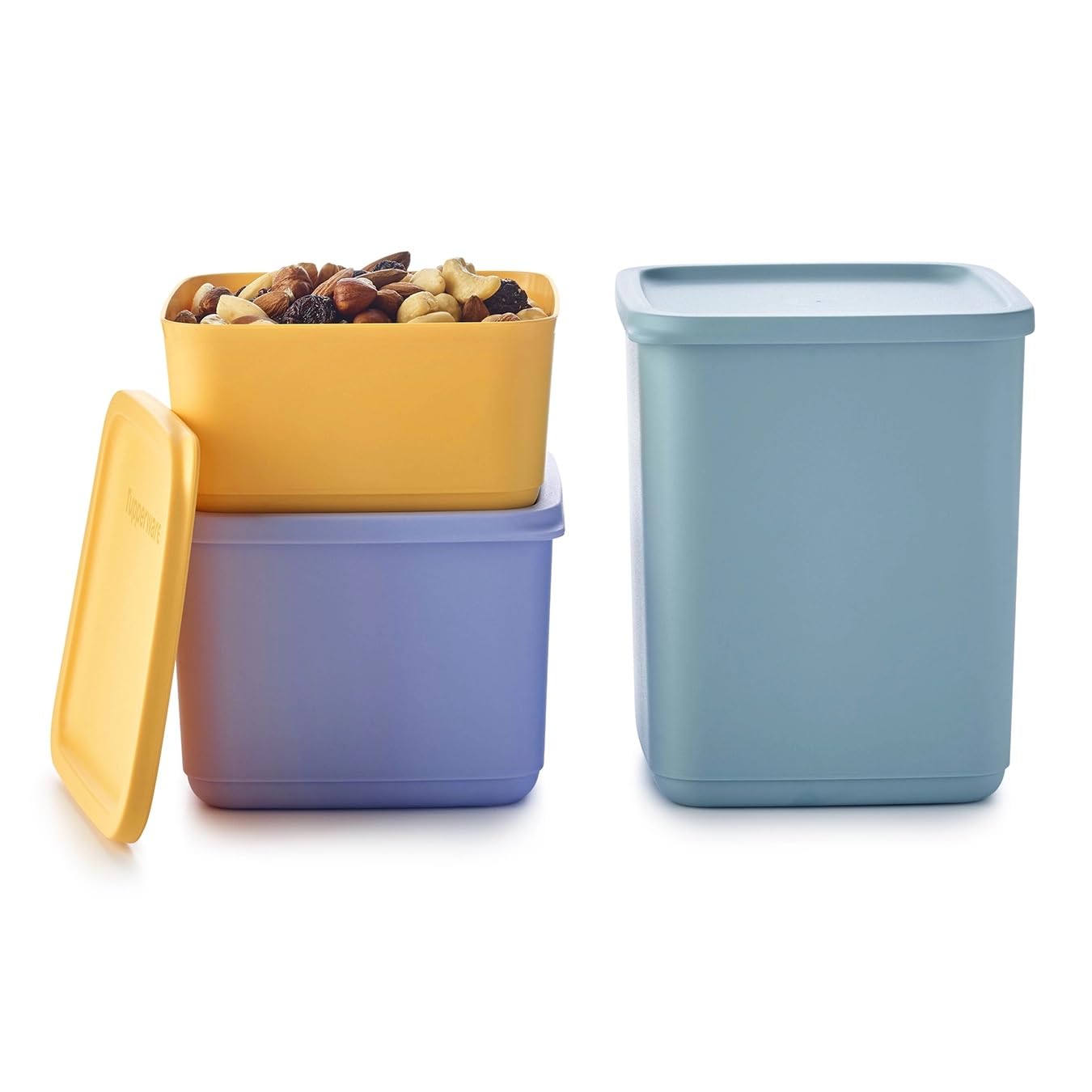 Tupperware Essentials - Contenitori quadrati impilabili, resistenti e riutilizzabili, per mantenere gli alimenti freschi, facili da impilare, contenitori per il pranzo portatili, coperchio ermetico,