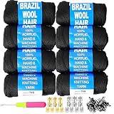 Brazilian Wool Hair Acrylic 100% 8PCS for African Crochet Braid/Box Braids/Jumbo Braiding/Senegalese Twist/Faux Locs/Twist Wraps Synthetic Fiber Hair Extensions Natural Black Color