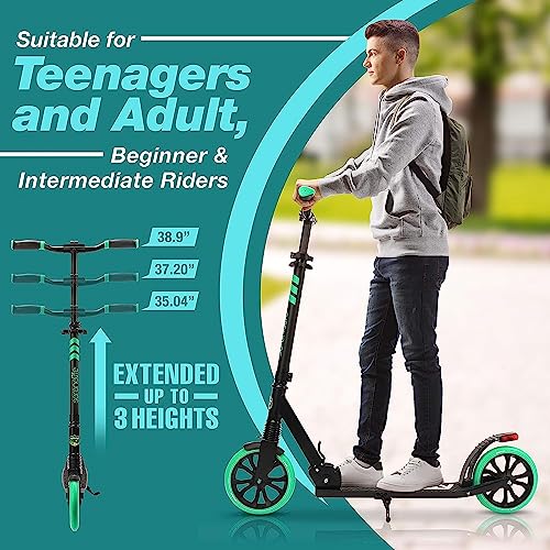 SereneLife Kick Scooter for Adults, Teenagers and Kids - 2 Wheel Scooter With Adjustable T-Bar Handlebar - Alloy Anti-Slip Deck - Portable Folding With Carrying Strap - Aqua by SereneLife - Image 3